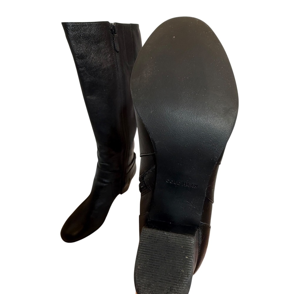 Cole Haan Black Pebbled Leather Knee High Block Heel Boots Women's Size 7.5 - Picture 3 of 3